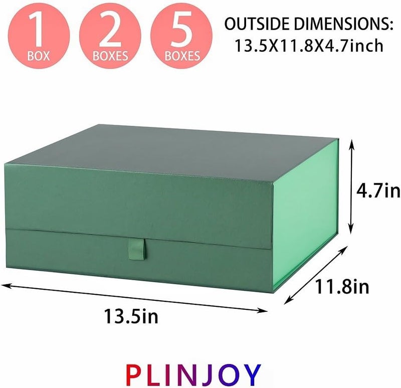 PLINJOY Large Gift Box 13.5x11.8x4.7 Inches, Green Gift Boxes for Presents with Magnetic Closure Lid, Luxury Gift Box Rectangle Collapsible Boxes for Gift Packaging - Image 4